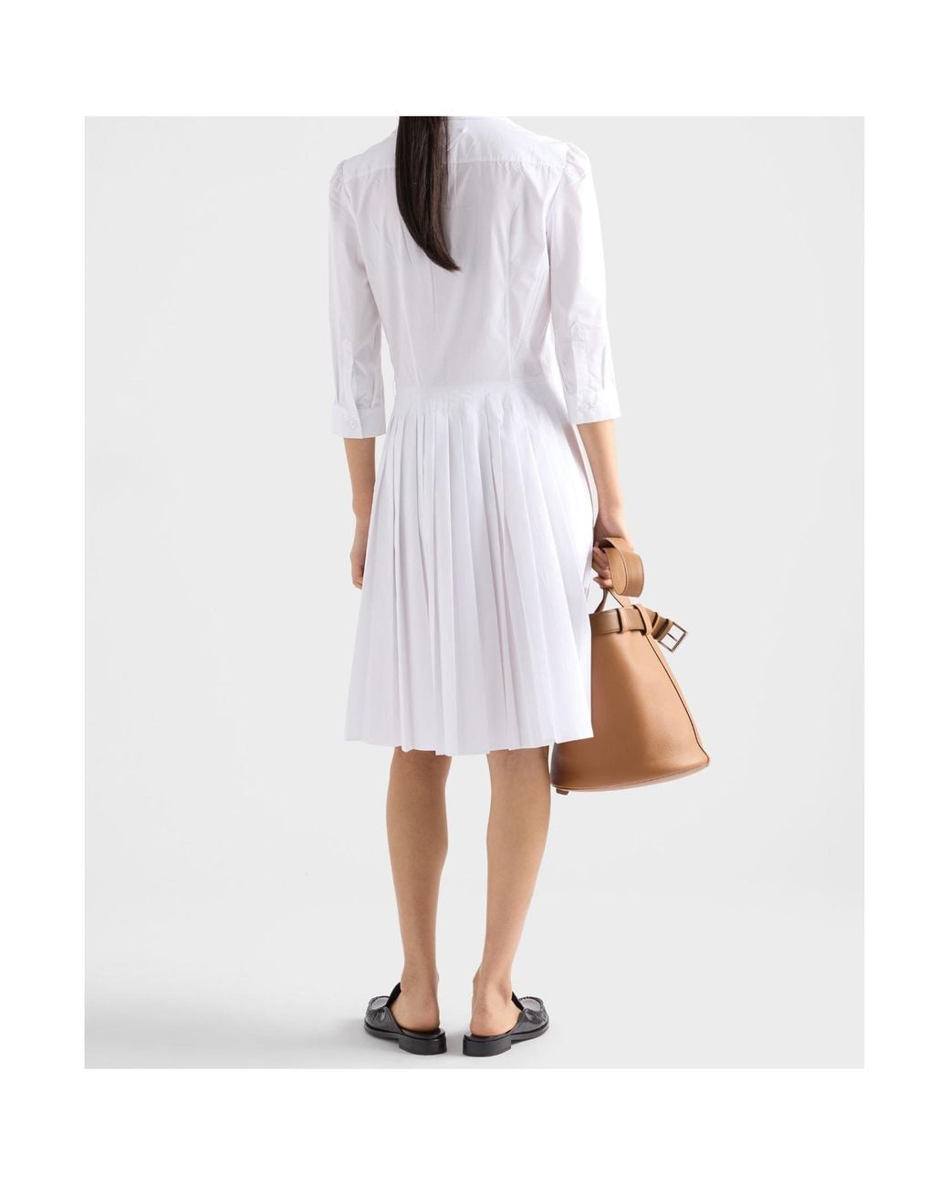 Prada White Pleated Poplin Shirt Dress