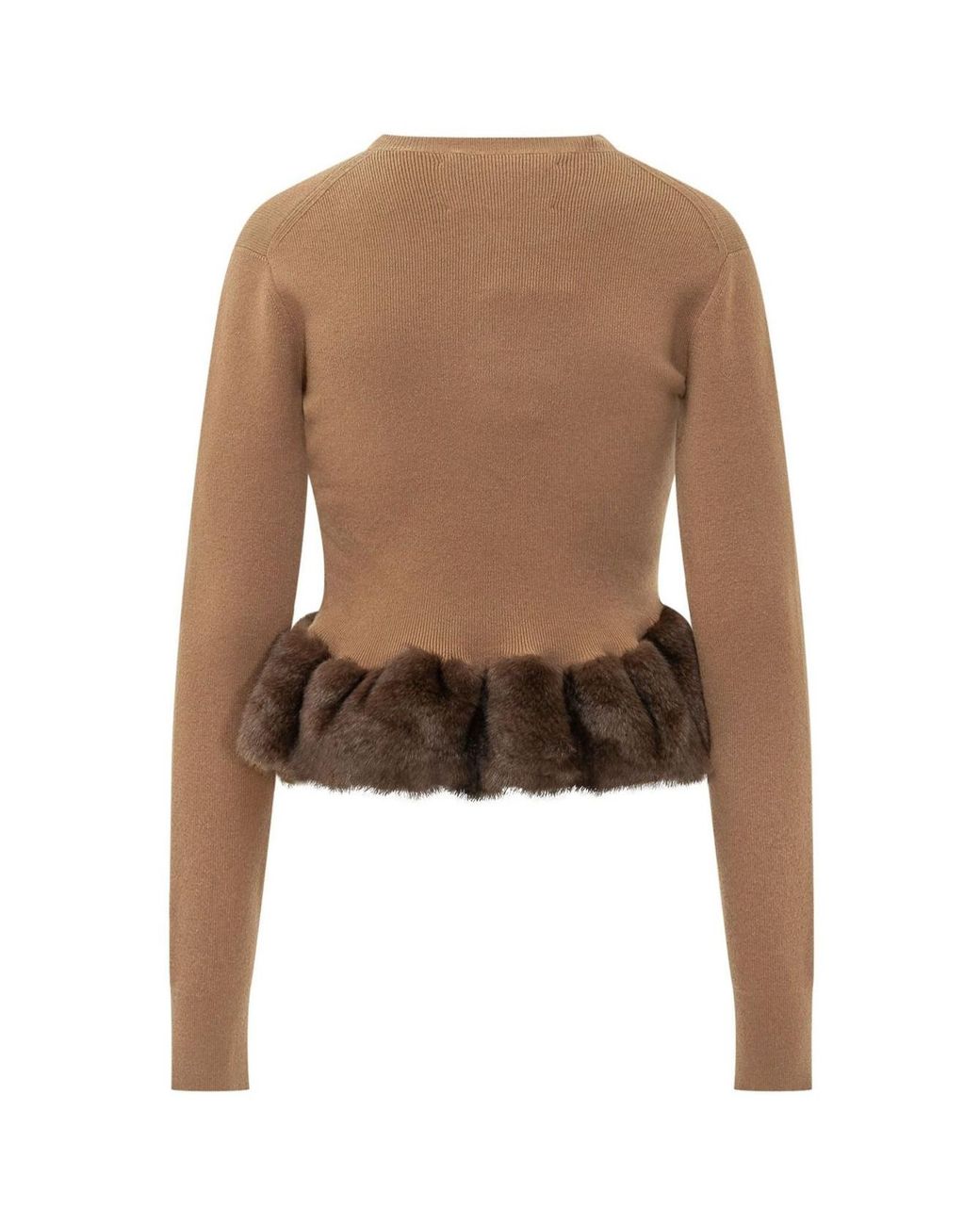 Stella McCartney Brown Fff Trim Peplum Knitted Jumper