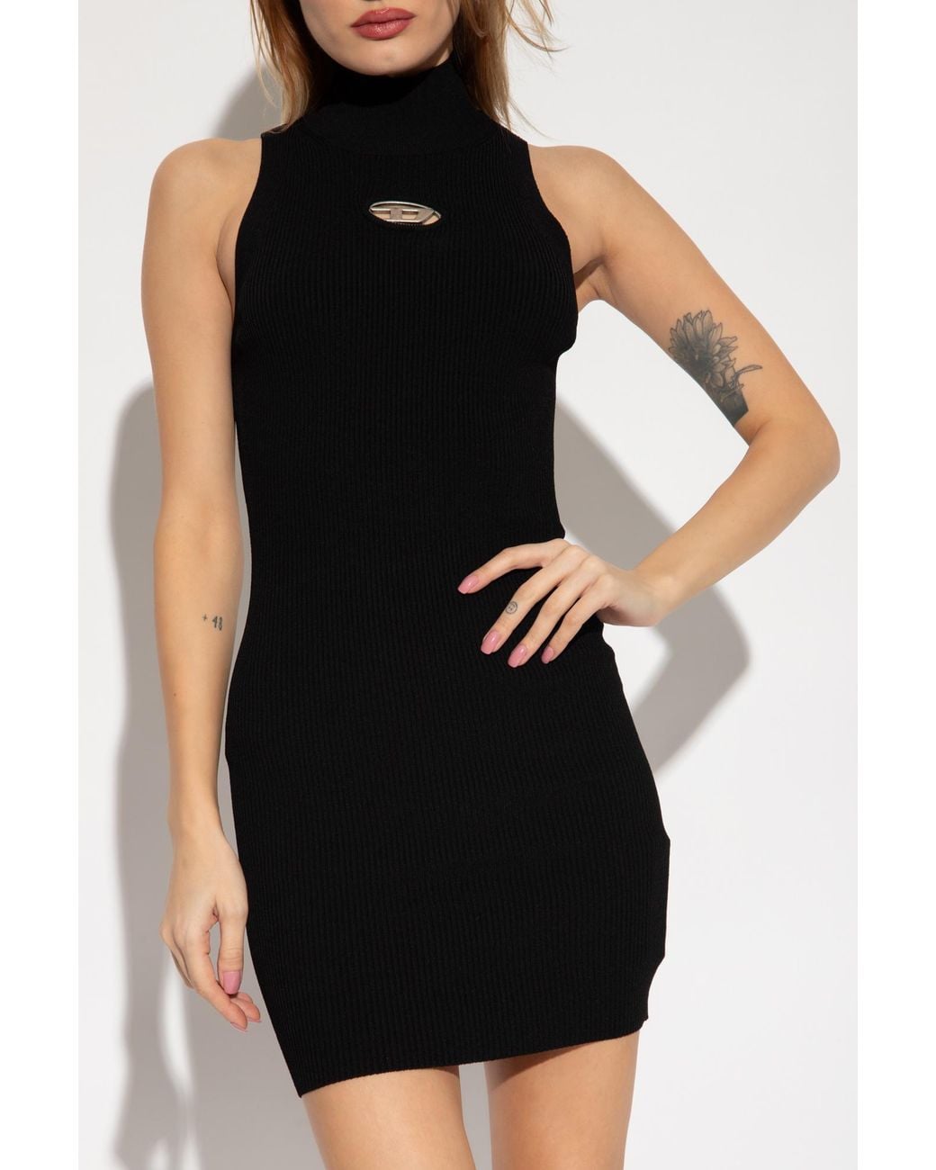 DIESEL Black M-Onervax Mock-Neck Ribbed Dress