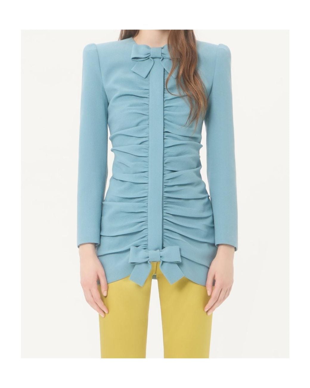 Valentino Blue Bow Detailed Ruched Jacket