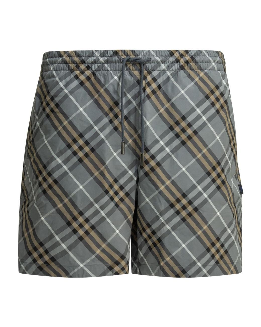 Burberry Gray Check Beach Nylon Shorts for men