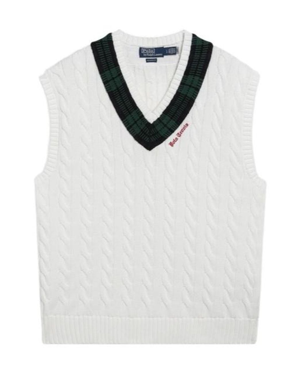 Polo Ralph Lauren White Cable-Knit V-Neck Sweater for men