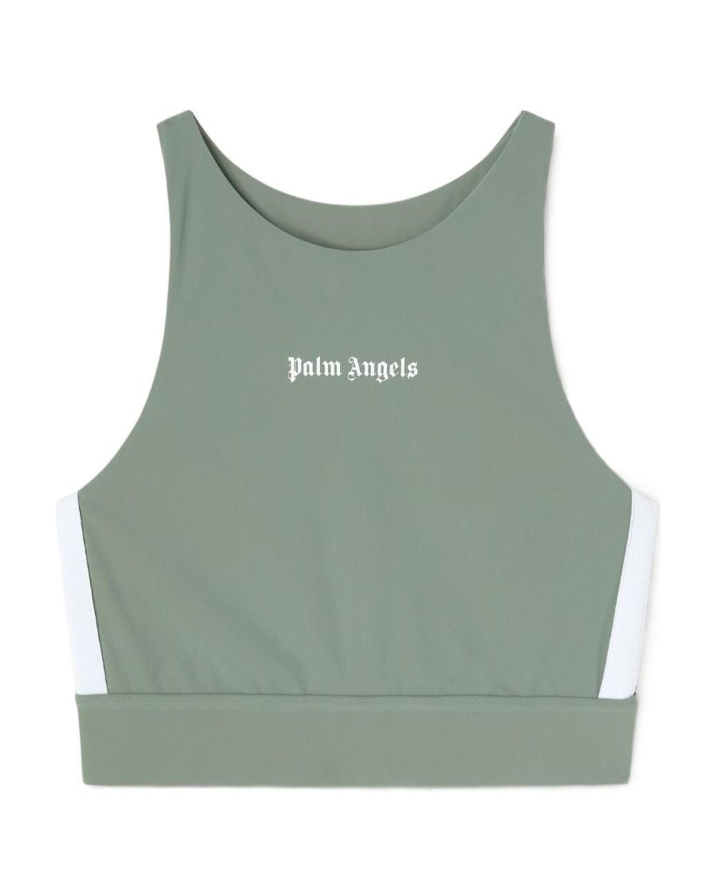 Palm Angels Green Logo-Printed Round Neck Tank Top