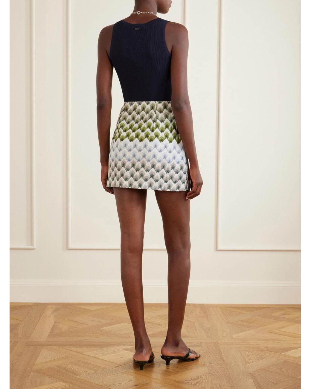 Missoni Gray Striped Metallic Crochet-Knit Mini Skirt