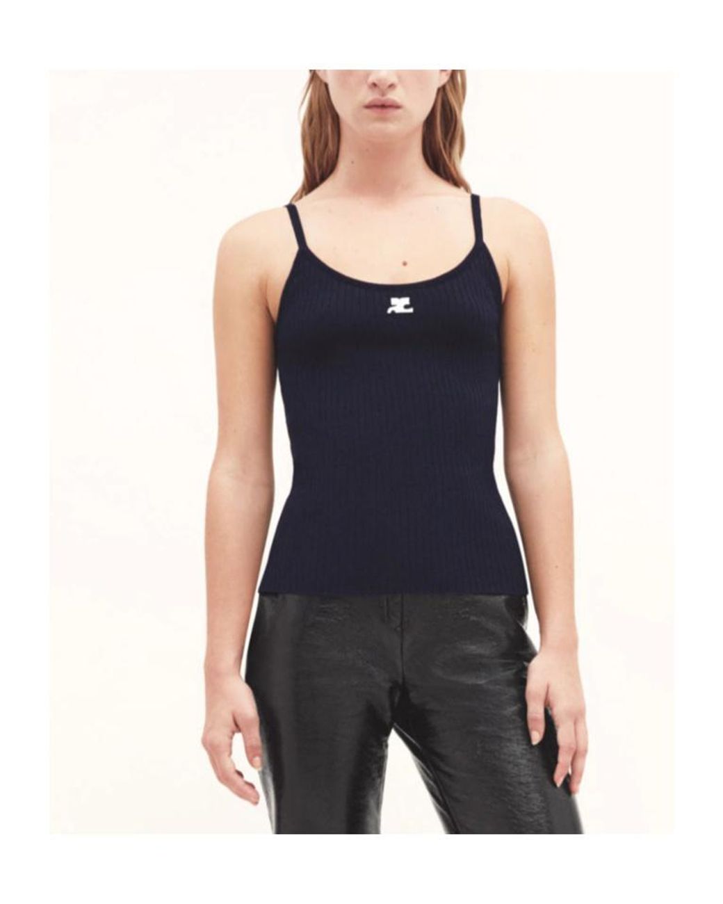 Courreges Blue Courrèges Logo Embroidered Ribbed Sleeveless Top
