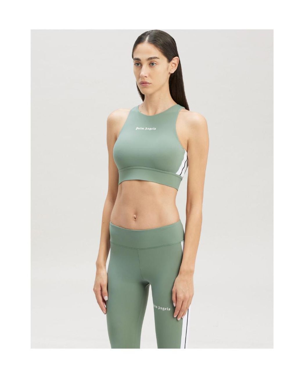 Palm Angels Green Logo-Printed Round Neck Tank Top