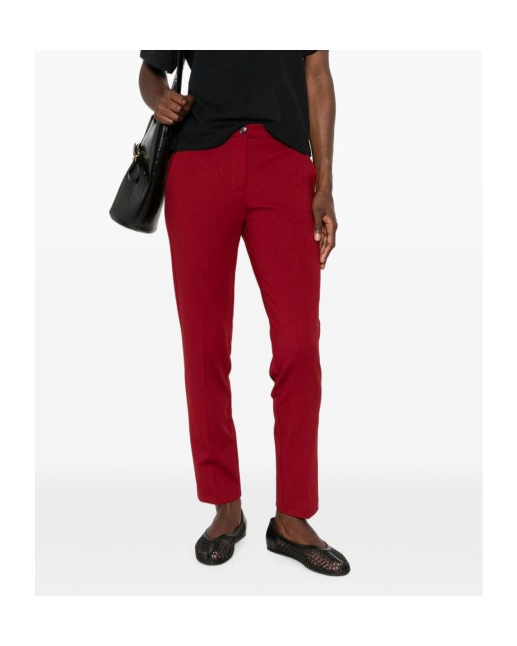 Pinko Red Belt-Loop Buttoned Trousers
