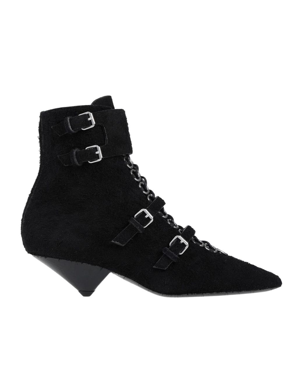 Saint Laurent Black Pointed-Toe Lace-Up Ankle Boots