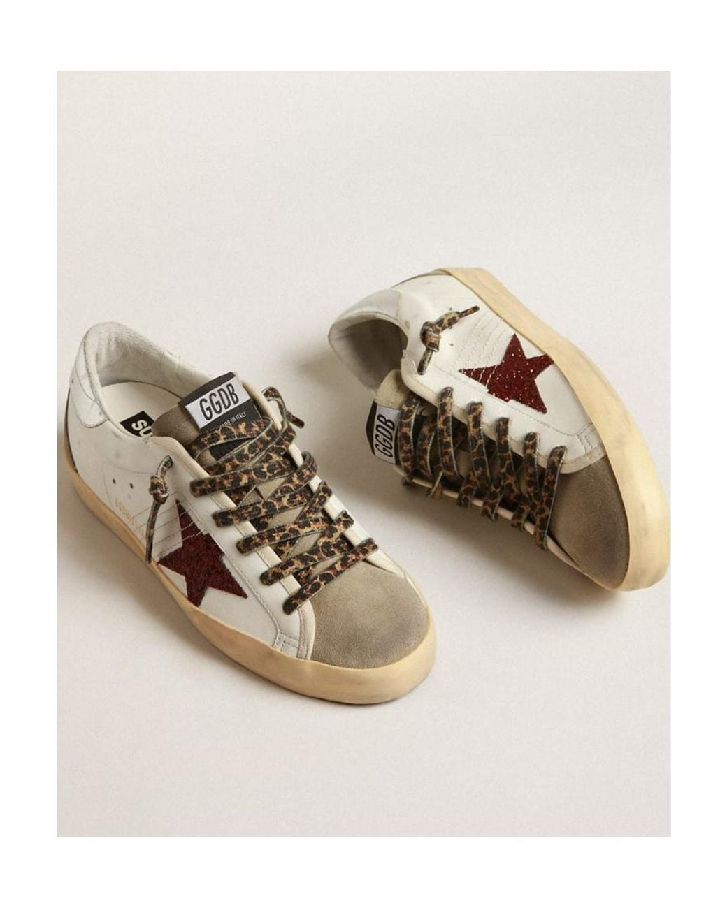 Golden Goose Deluxe Brand Brown Super-Star With Burgundy Glitter Star And Heel Tab