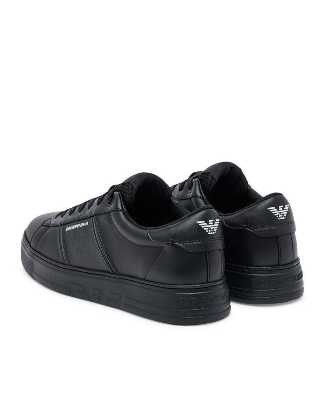 Emporio Armani Black Panelled Lace-Up Sneakers for men