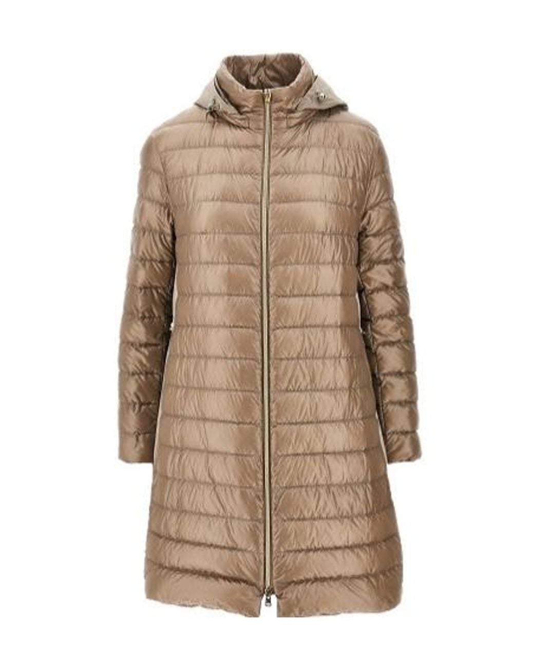 Herno Natural Quilted Hooded Long Down Jacket