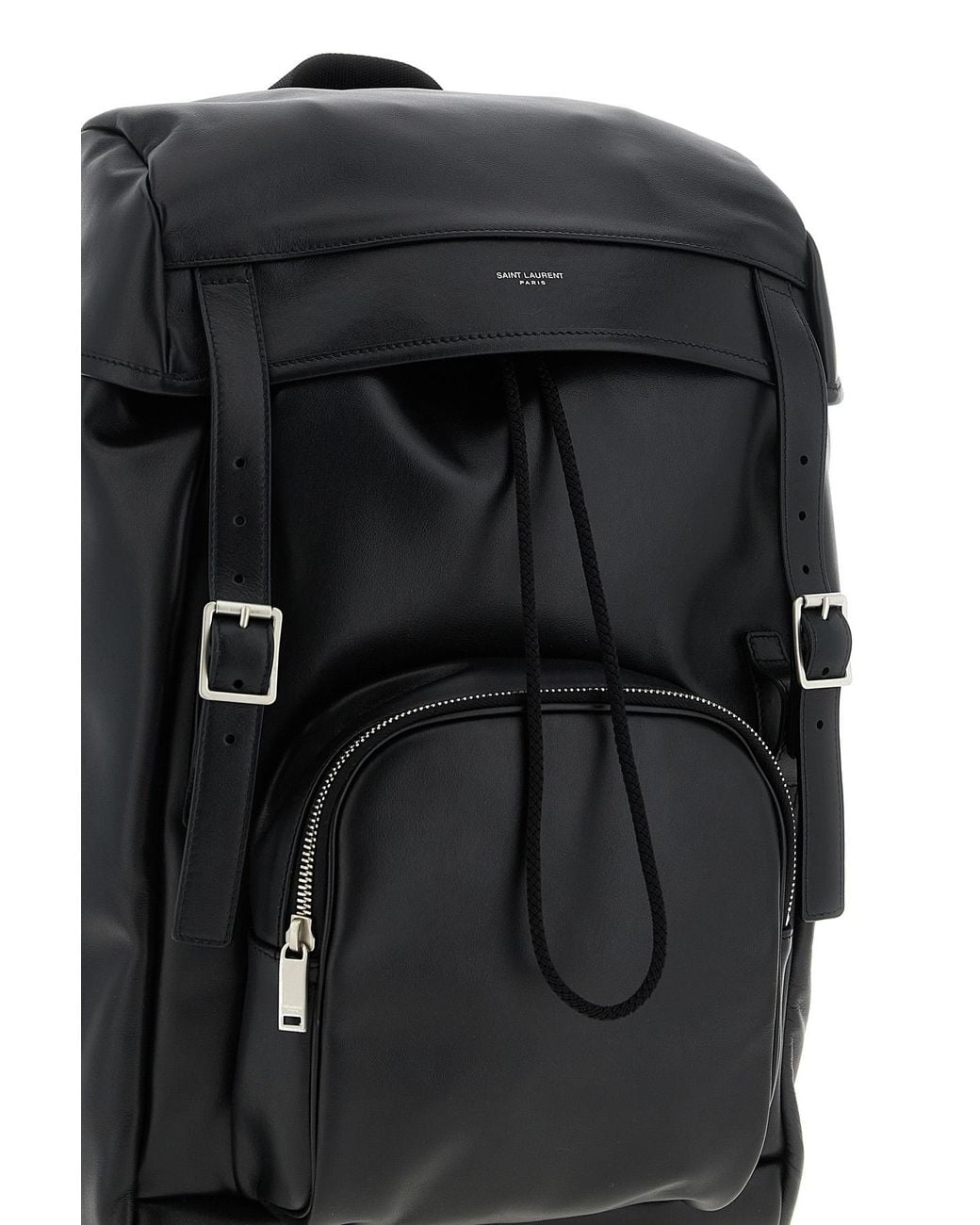 Saint Laurent Black Logo Printed Buckle Fastening Backpack for men