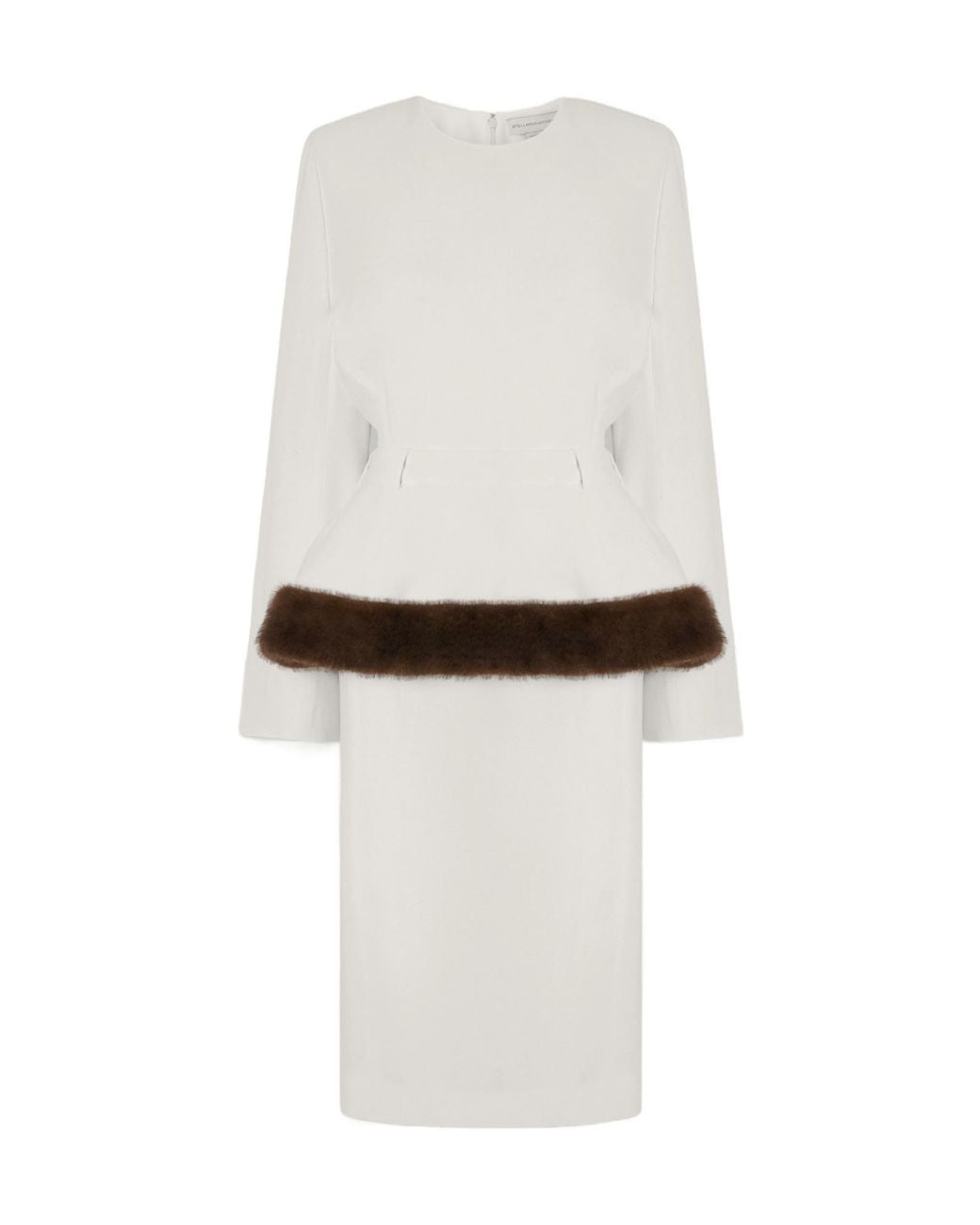 Stella McCartney White Faux-Fur Trim Peplum Midi Dress