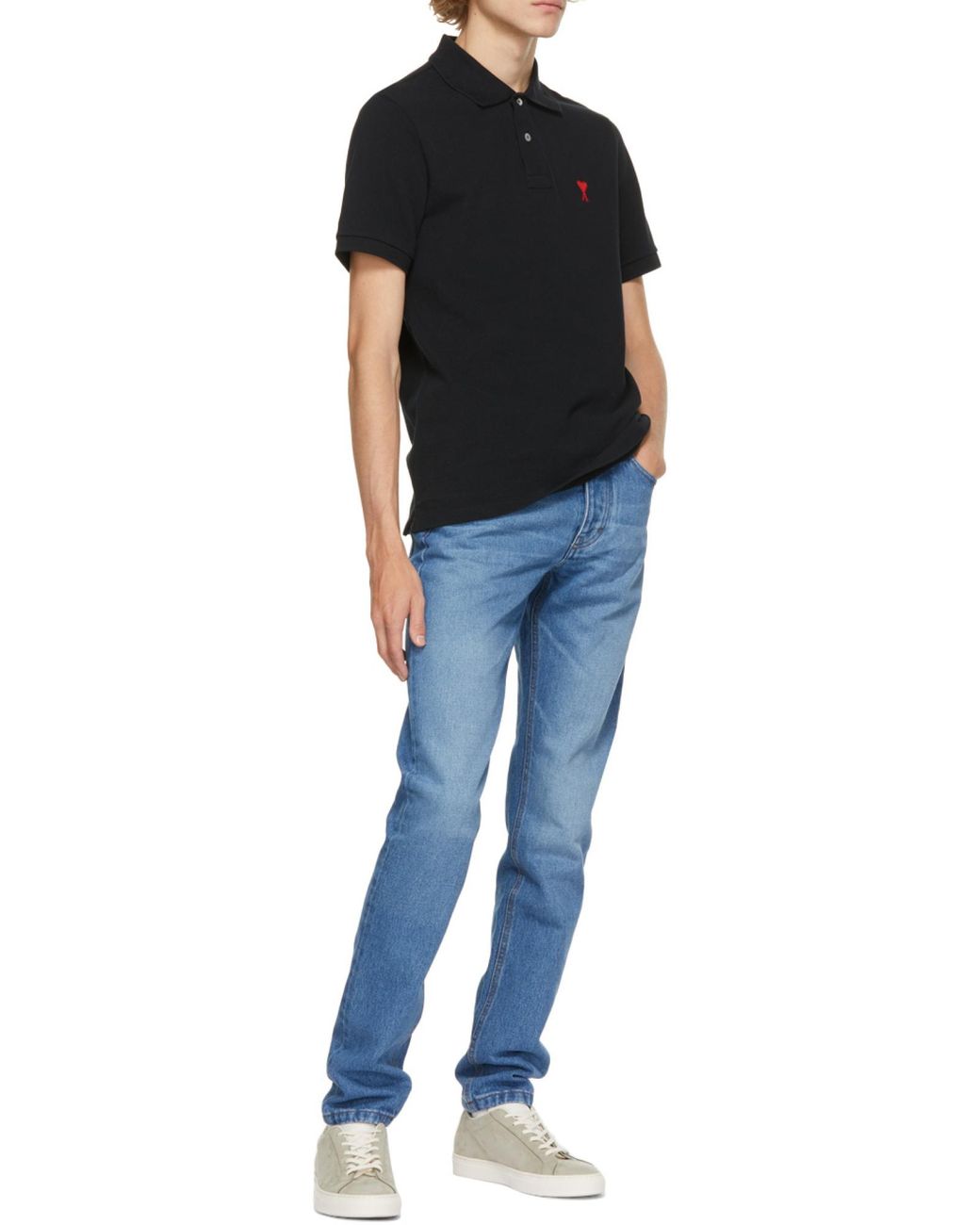 AMI Black Ami Logo Embroidered Short-Sleeve Polo Shirt for men