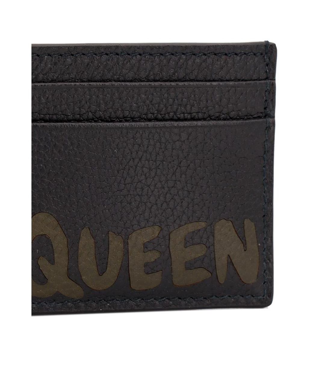 McQueen Black Graffiti Printed Card Holder for men