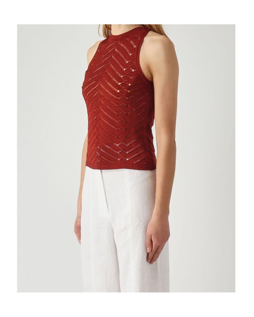 Twinset Red Openwork Halterneck Knitted Top