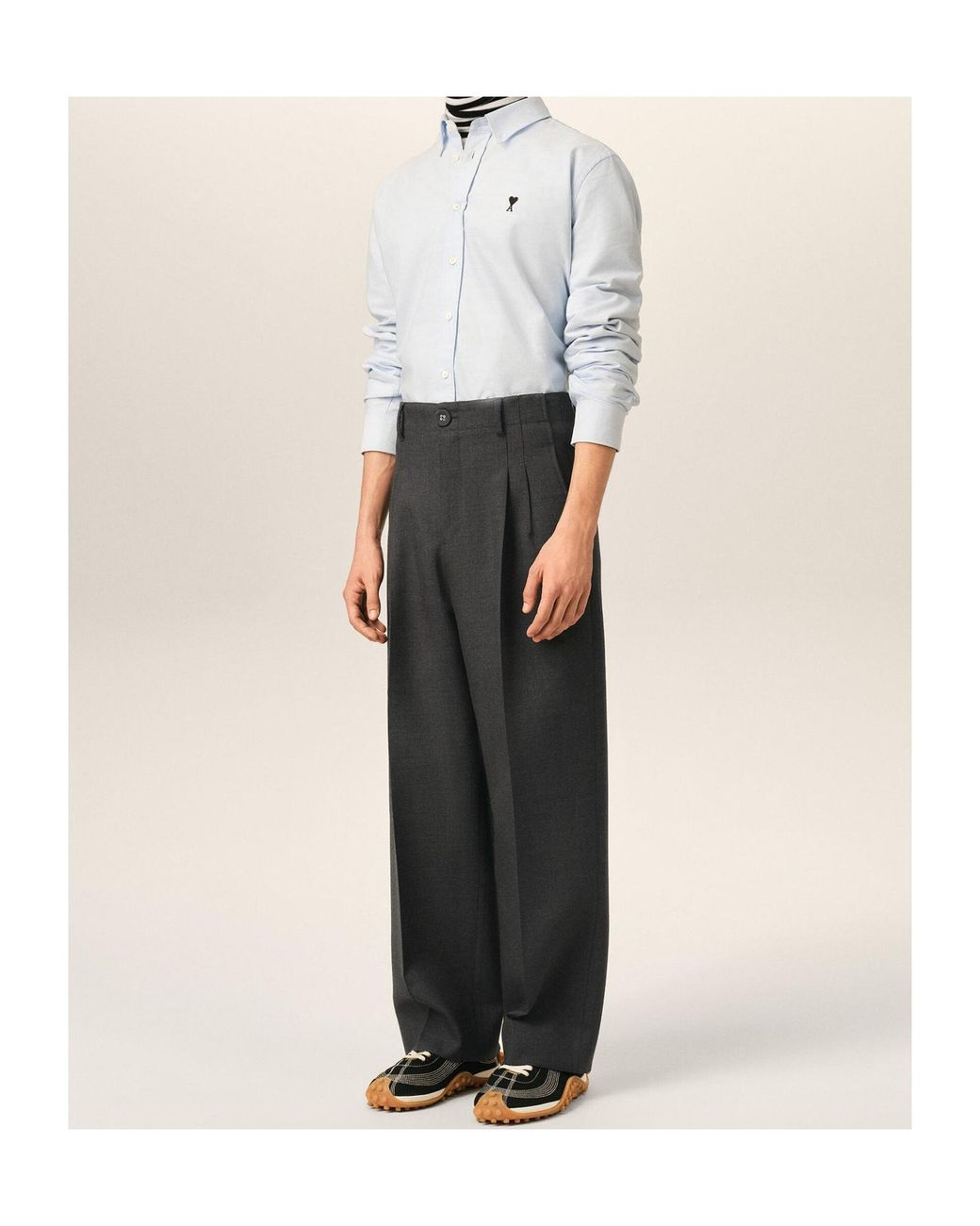 AMI Black High-Waisted Carrot-Fit Wool Trousers for men