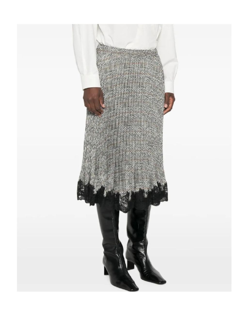 Ermanno Scervino Gray Pleated Lace Midi Skirt