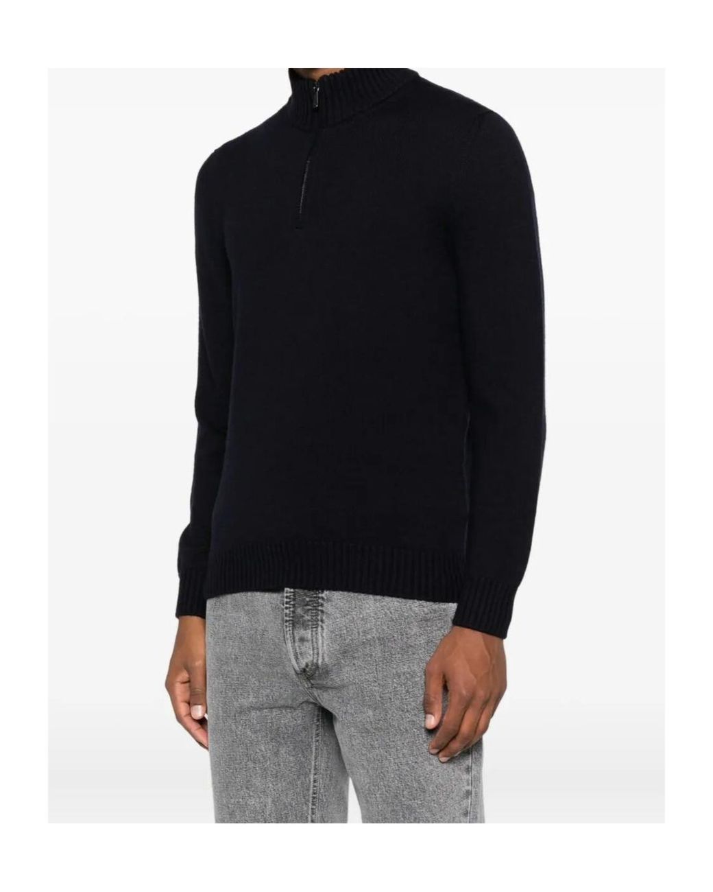 Drumohr Black Mock-Neck Zip Knitwear for men
