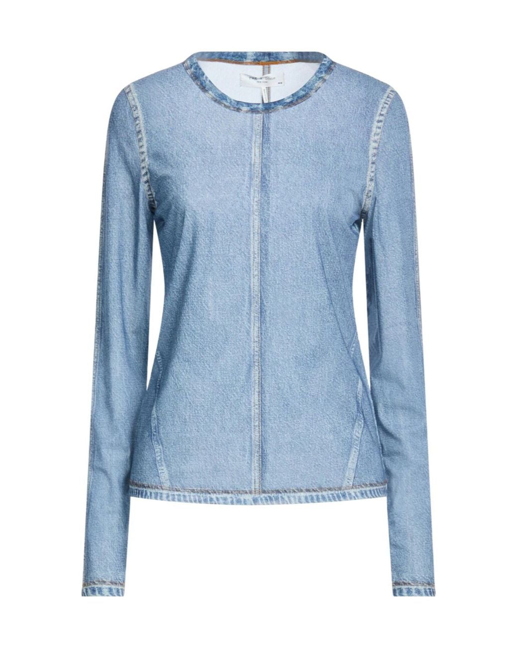 Rag & Bone Blue Solid Color Mesh Long-Sleeve Top