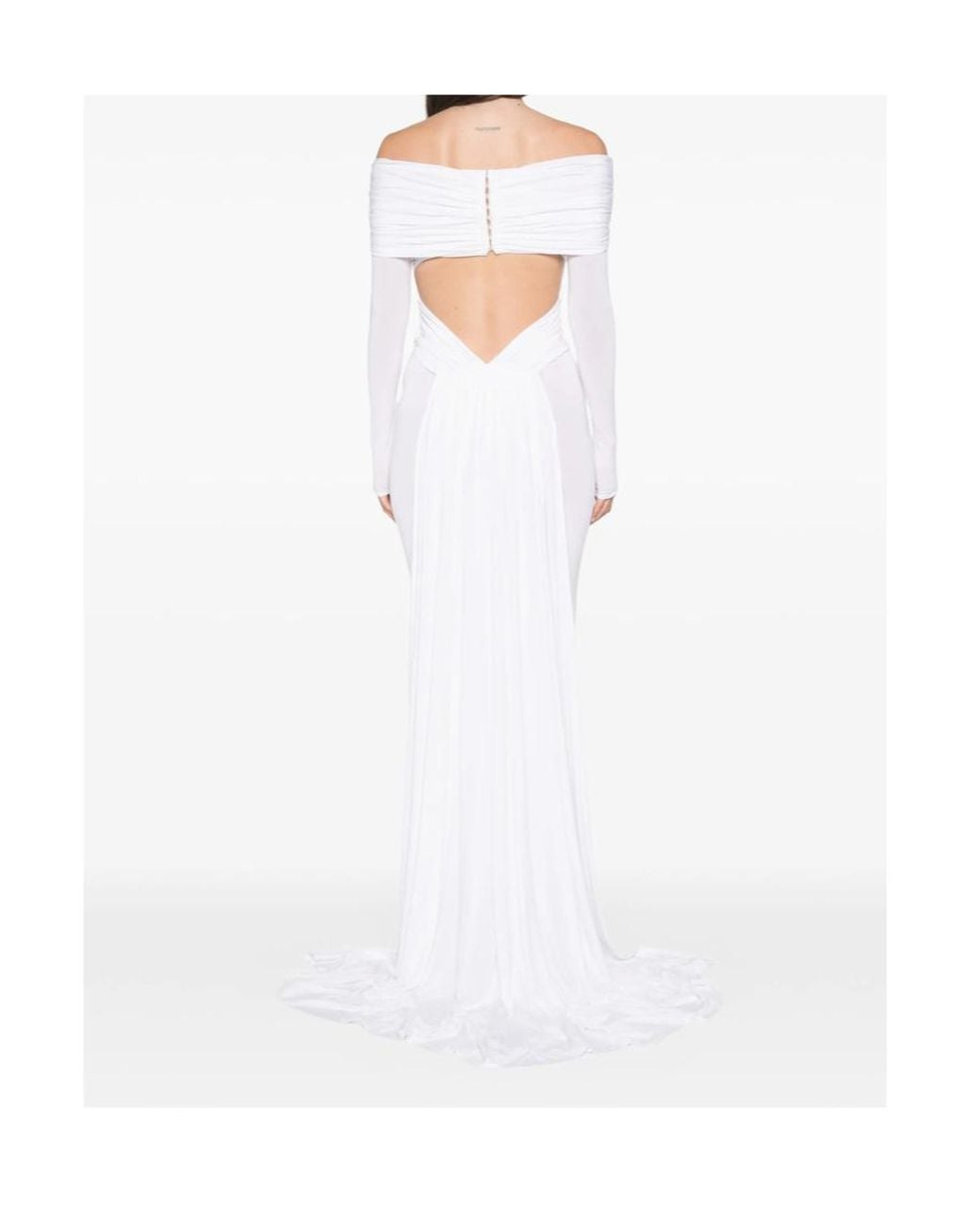 Elisabetta Franchi White Off-The-Shoulder Ruched Maxi Dress