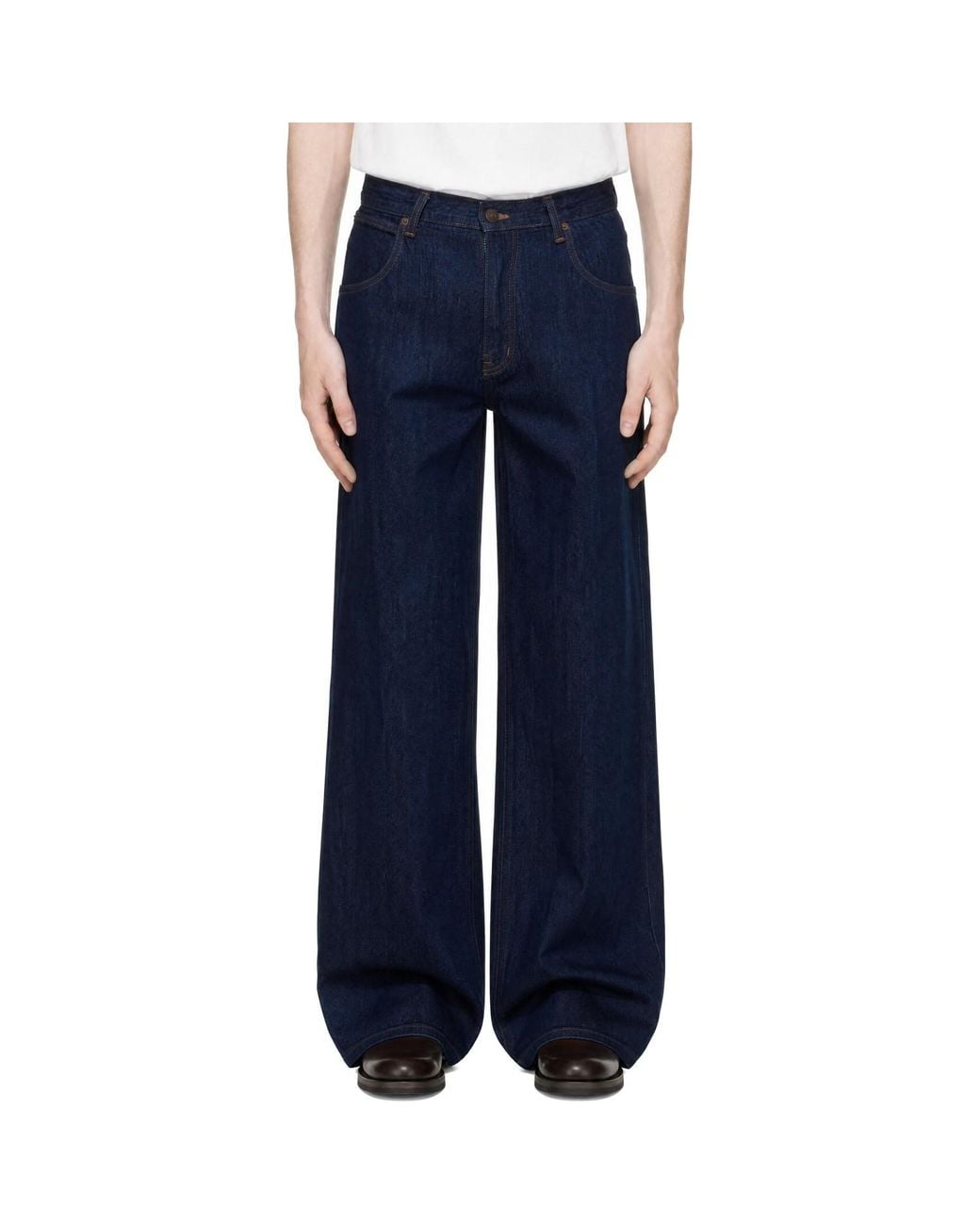 TONYWACK Blue Flared Contrast-Stitch Jeans for men