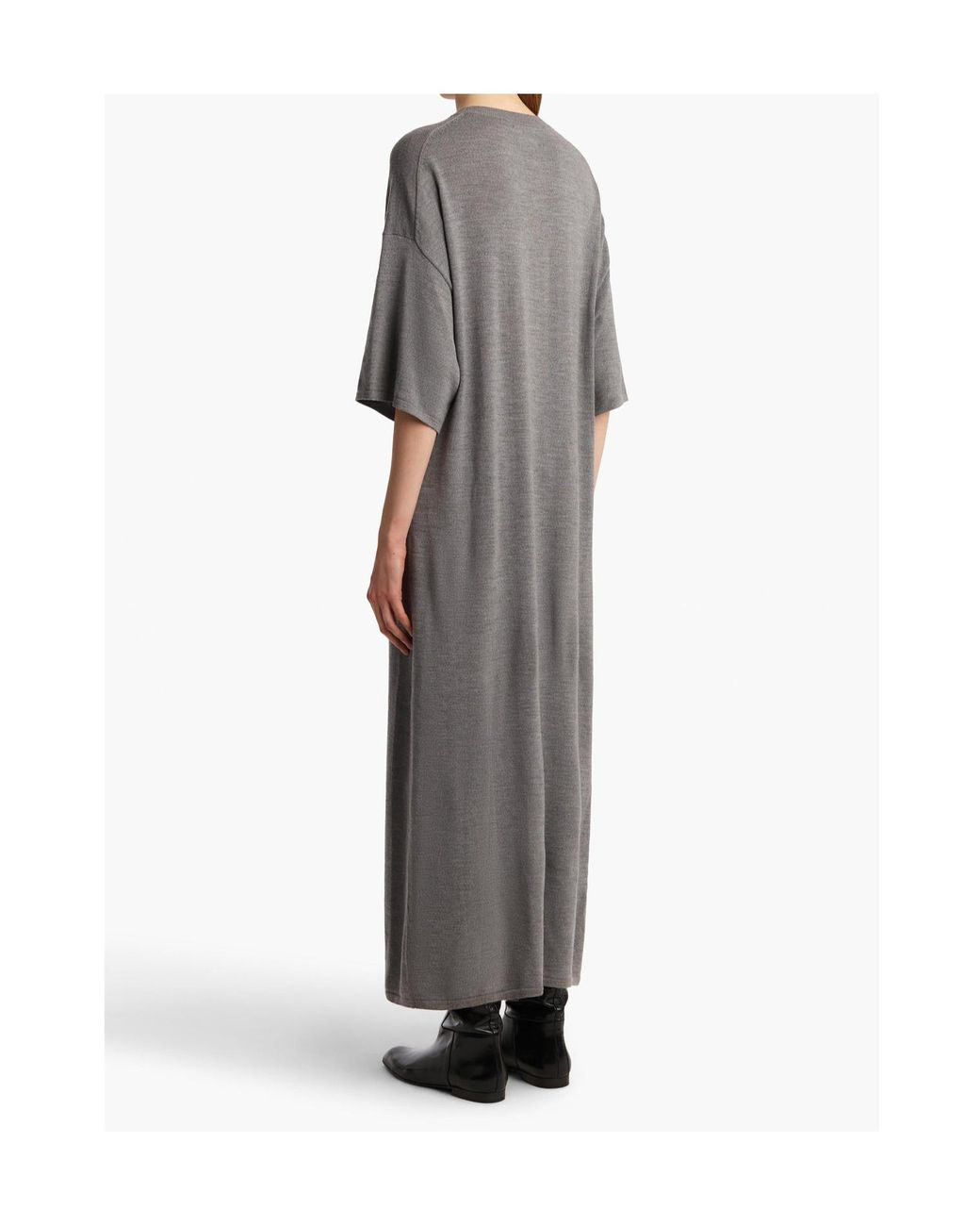 Khaite Gray Short-Sleeves Midi Dress