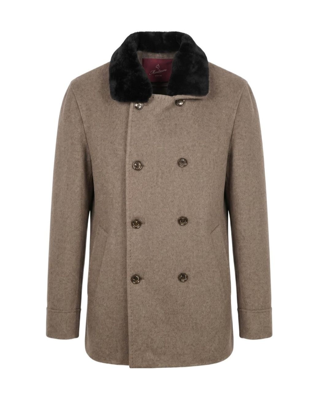 Montecore Brown Double-Breasted Faux-Fur Collar Coat for men