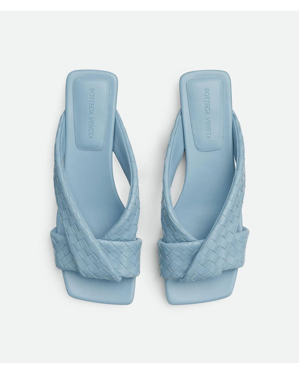 Bottega Veneta Blue Riva Intrecciato Flat Mule Sandals