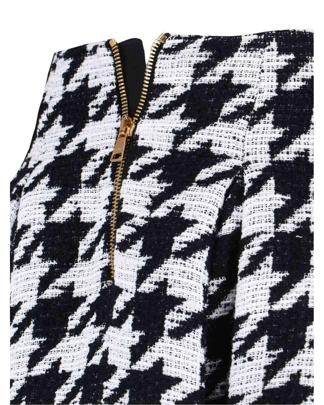 Balmain Black Button Embellished Houndstooth Tweed Mini Skirt