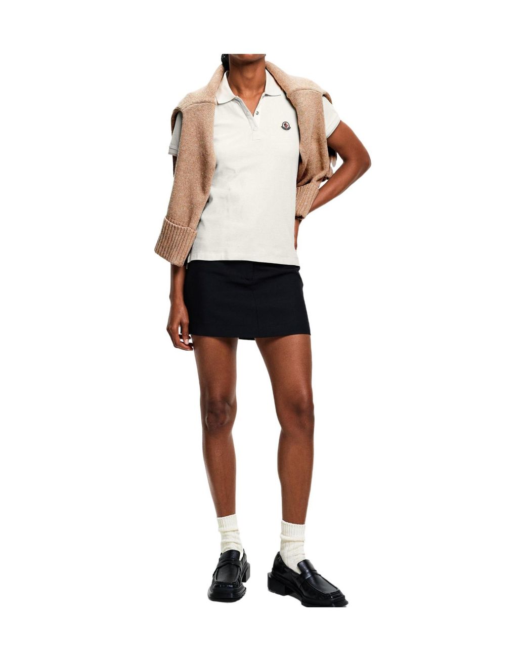 Moncler White Off- Short-Sleeved Polo Shirt