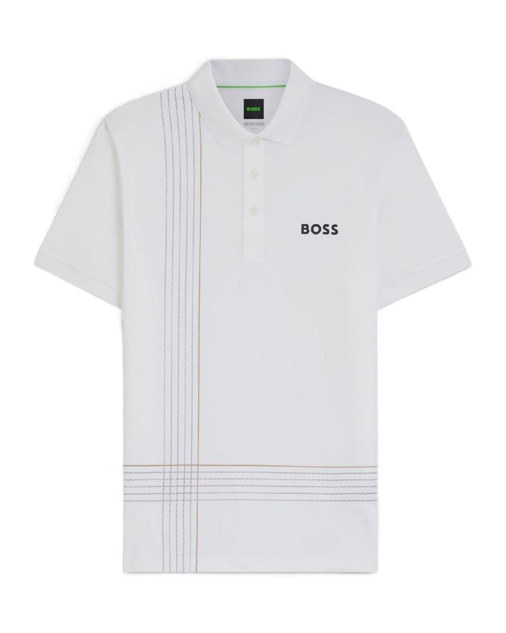 Boss White Active Quick Dry Polo Shirt With Check Artwork for men