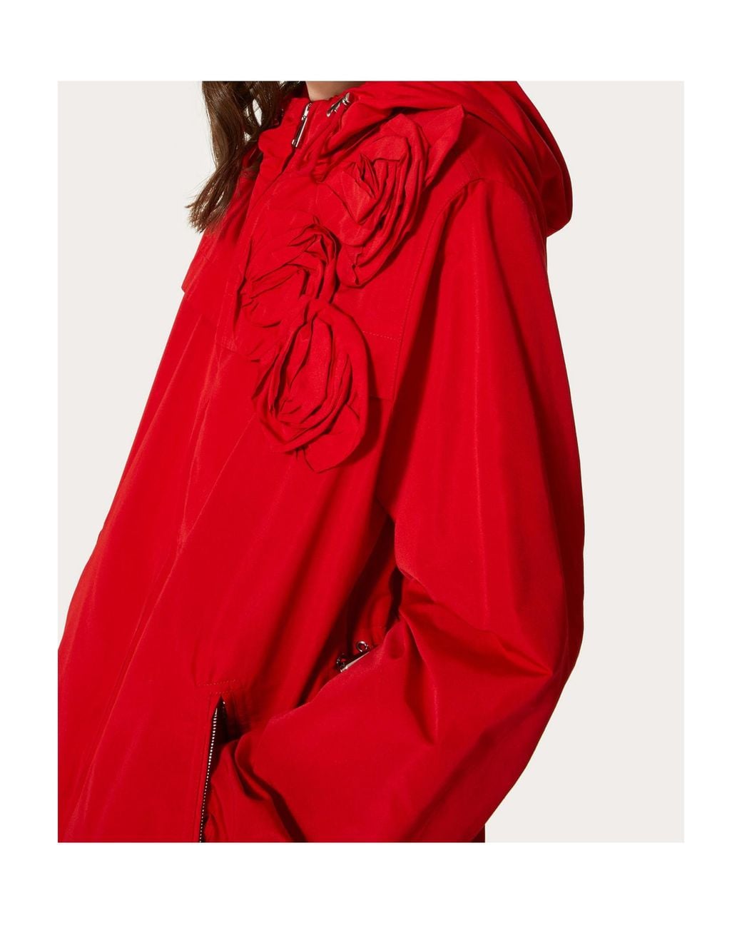 Valentino Red Floral-Detail Hooded Jacket
