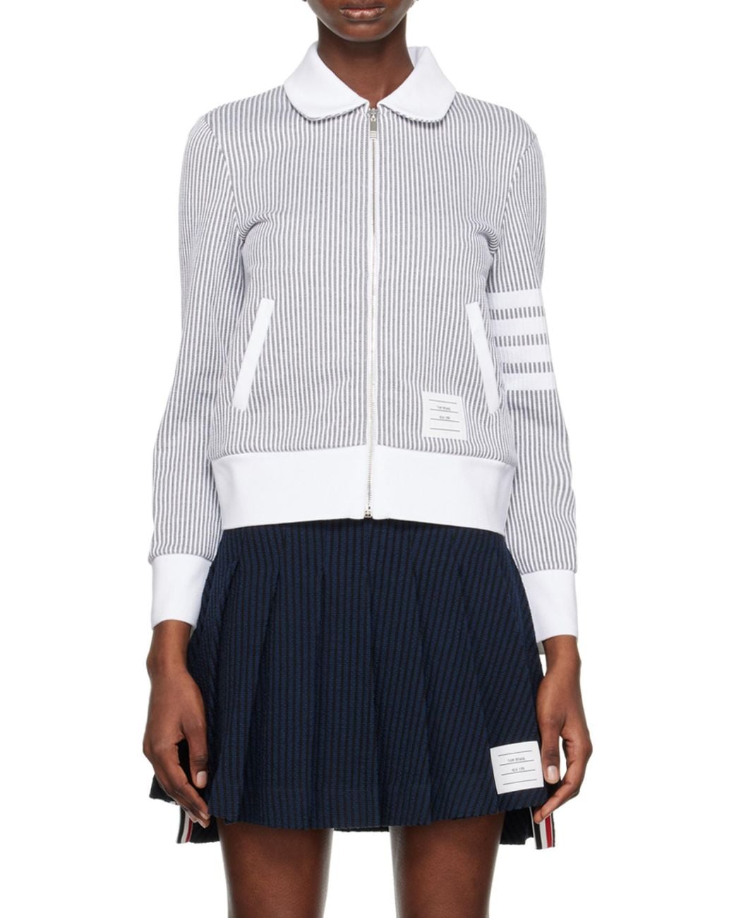 Thom Browne Blue Zip-Fastening Seersucker Jacket