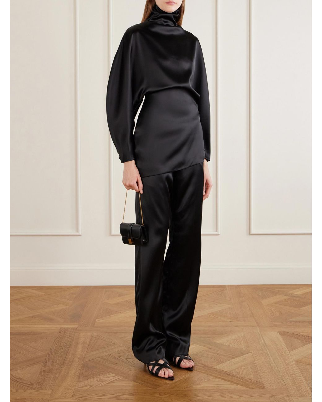 Khaite Black Satin Straight-Leg Pants