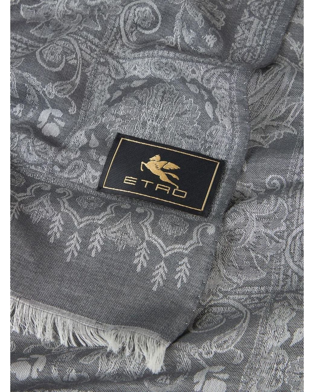 Etro Gray All-Over Patterned Frayed Edge Scarf for men