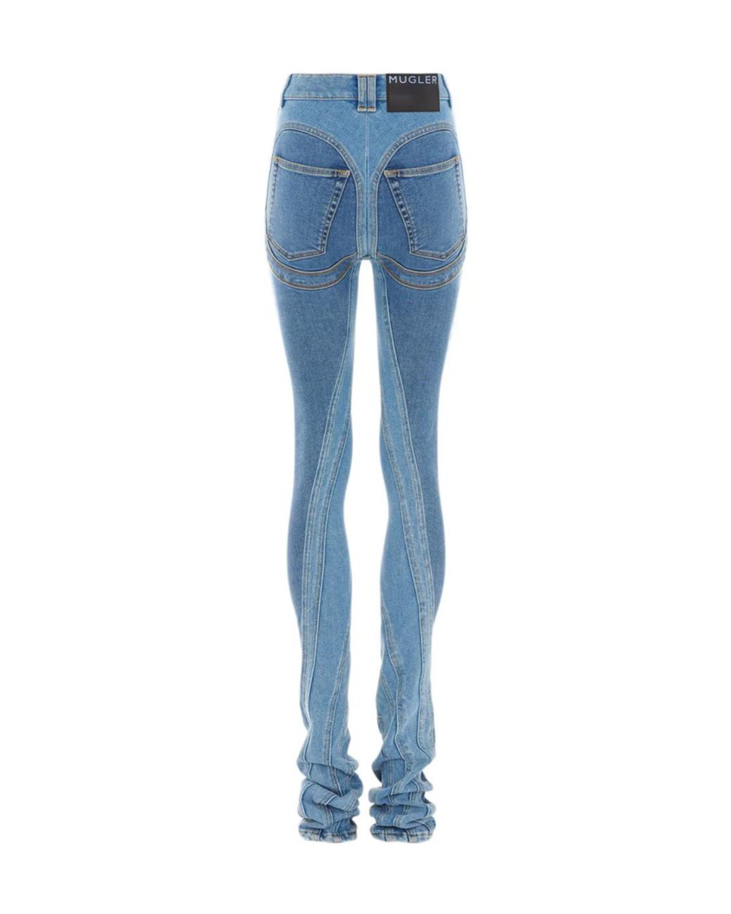 Mugler Blue Embossed Patch Denim Trousers