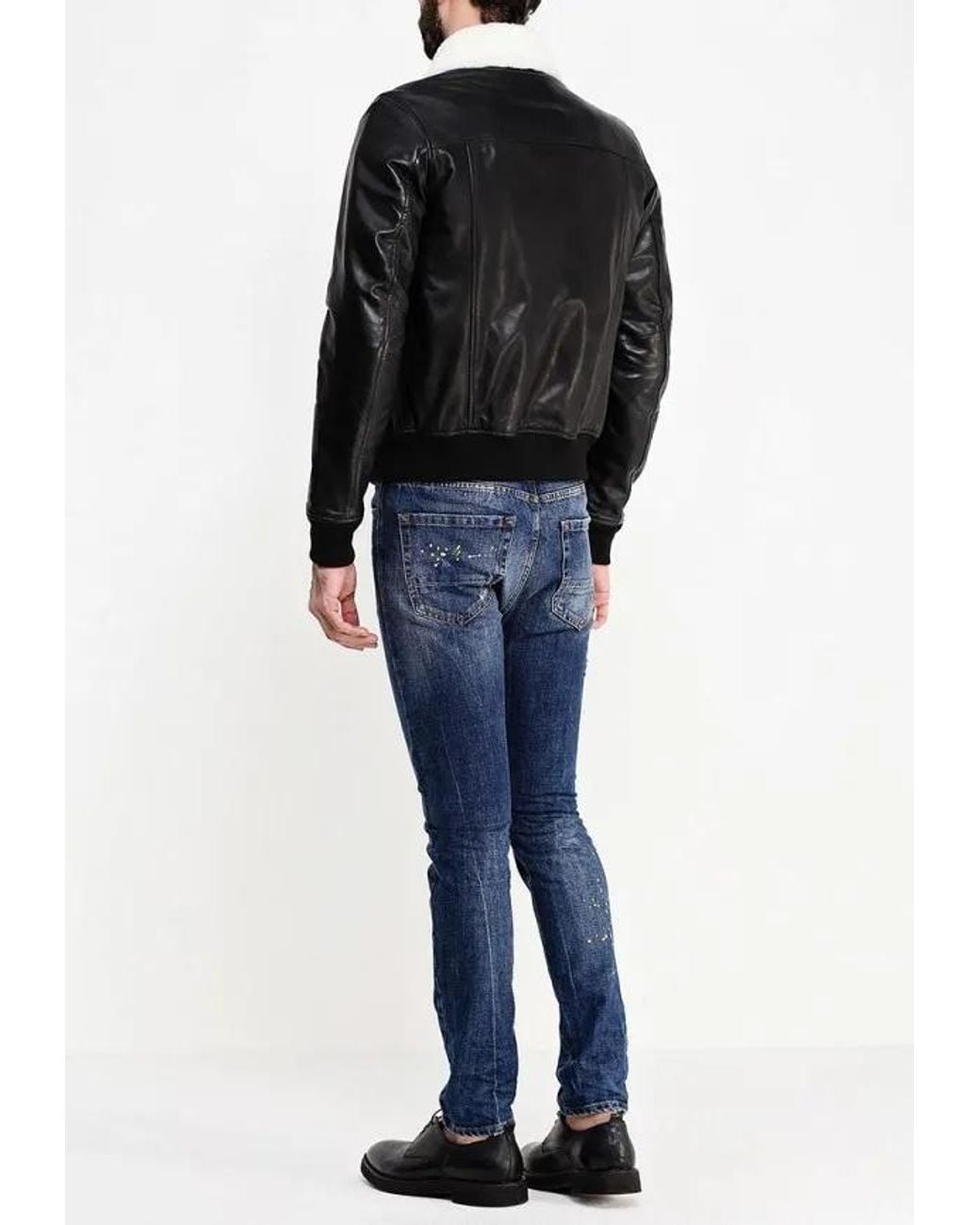 Just Cavalli Black Long-Sleeved Leather Jacket for men
