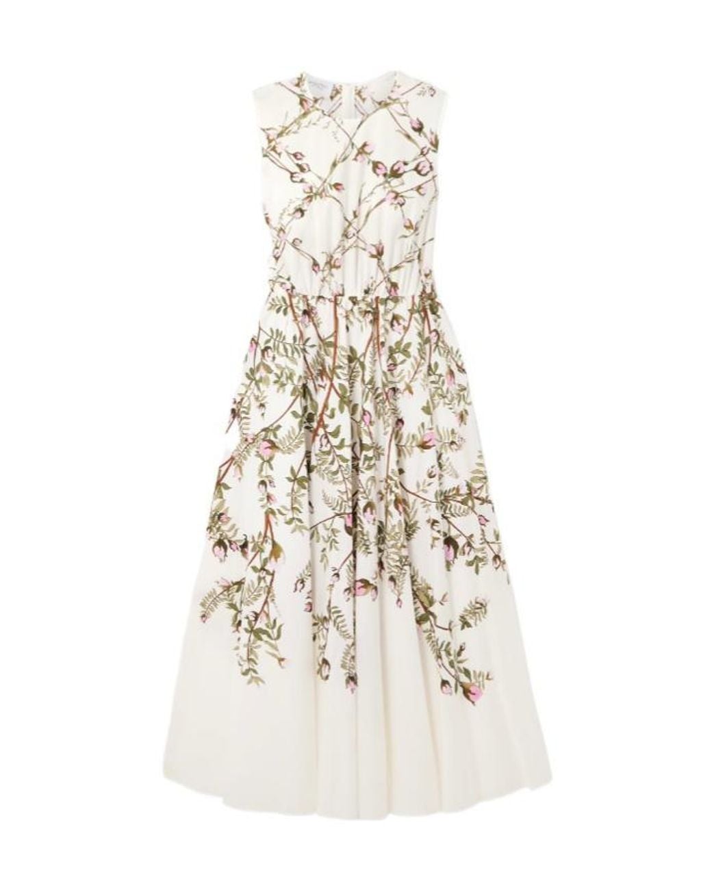 Giambattista Valli White Pleated Floral-Print Cotton-Poplin Midi Dress