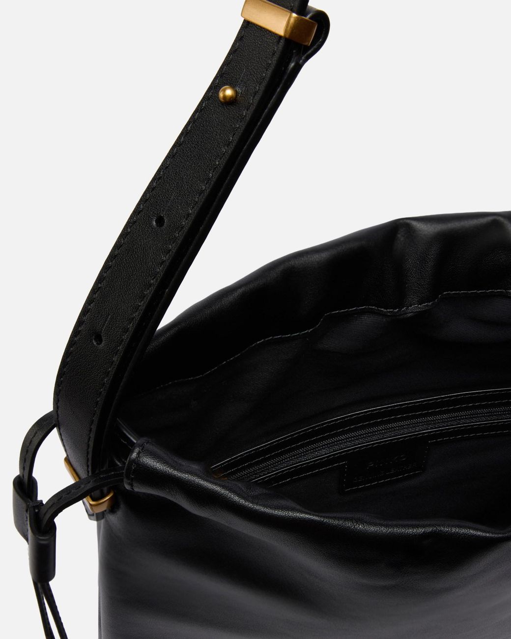 Pinko Black Drawstring Logo Plaque Shoulder Bag
