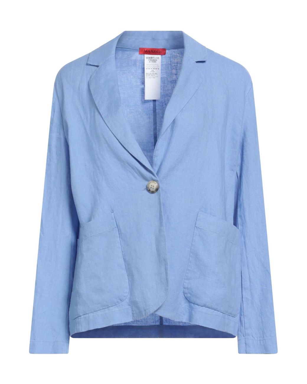 MAX&Co. Blue Solid Color Linen Blazer