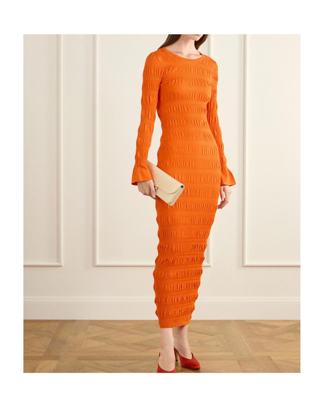 TOVE Orange Gathered Stretch Midi Dress