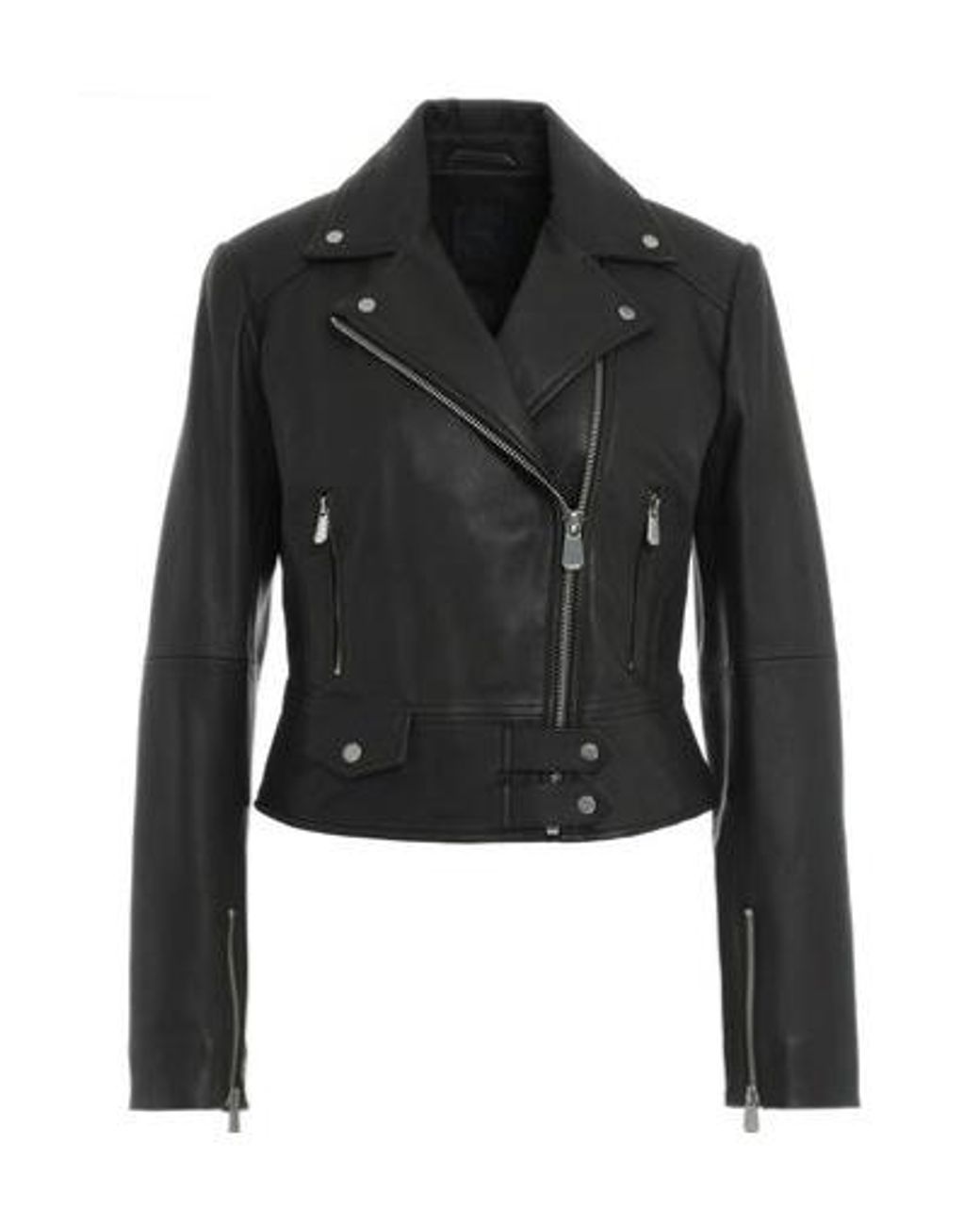 Pinko Black Short Zipped Leather Biker Jacket
