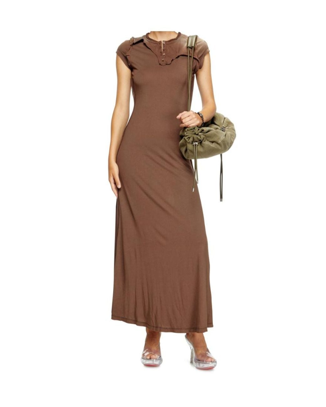 DIESEL Brown D-Jary Henry Neck Short Sleeved Dress