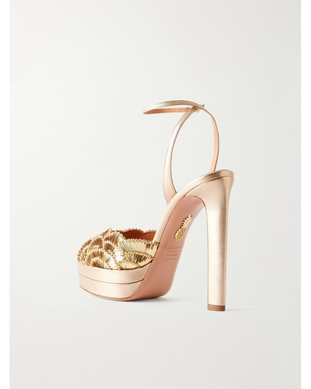 Aquazzura Ce Soir 130 Sequin-Embellished Metallic Leather Platform Sandals