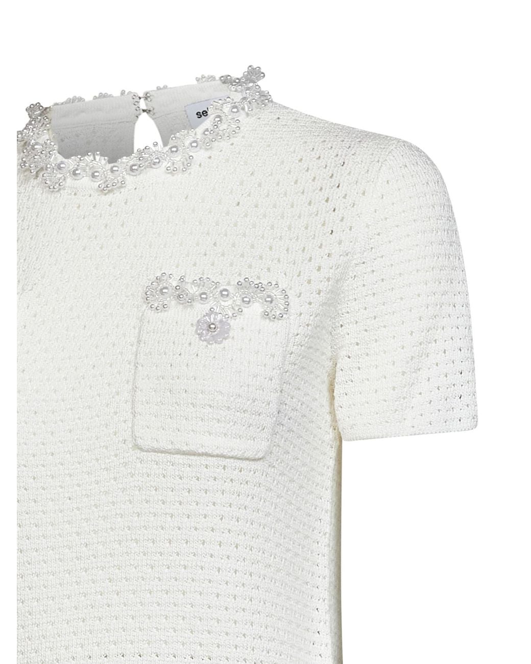 Self-Portrait White Short-Sleeved Knit Top