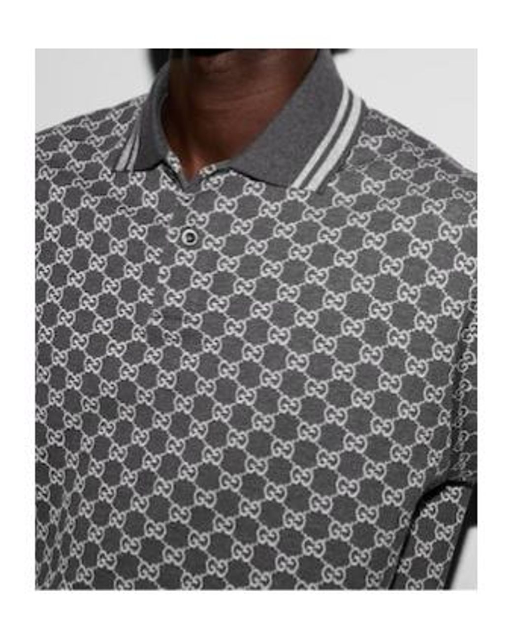 Gucci Gray Gg Jacquard Cotton Piquet Polo Shirt for men