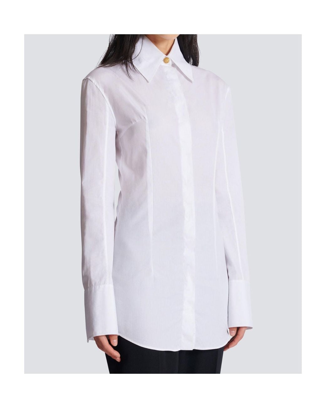 Balmain White Button-Up Long-Sleeved Poplin Shirt