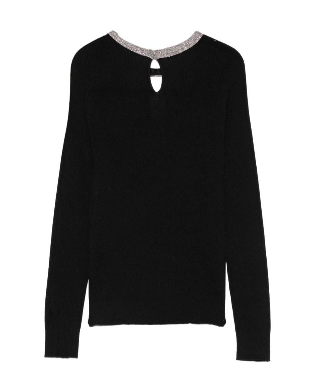 D.exterior Black Ribbed Keyhole Knitted Sweater