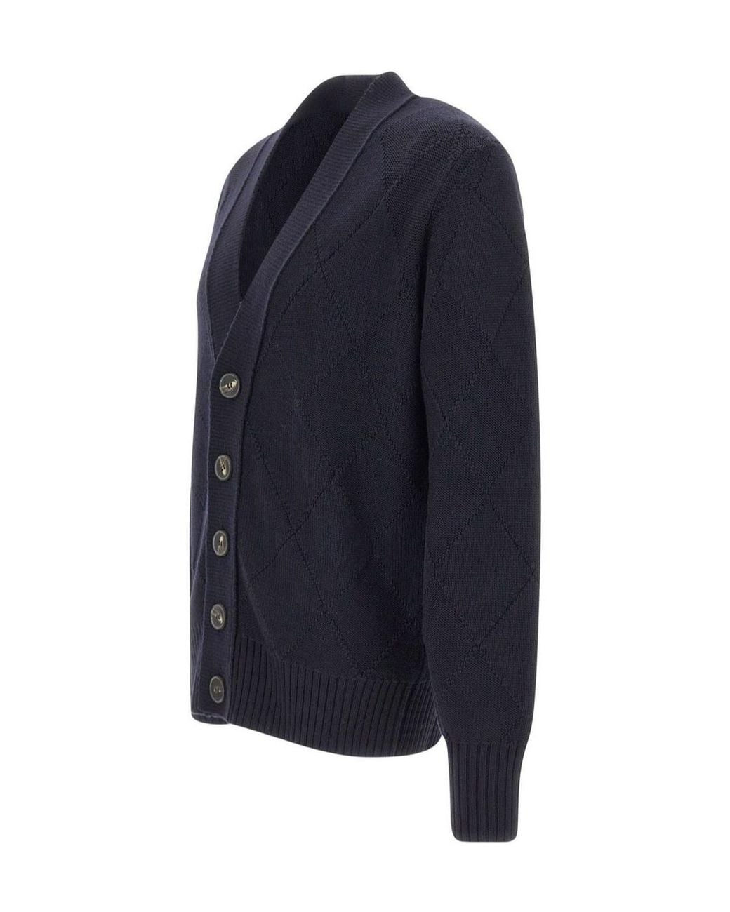 Kangra Cashmere Blue Kangra Diamond-Knit V-Neck Cardigan for men